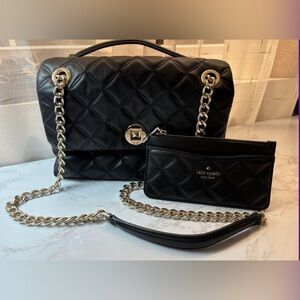 Kate Spade Black Quilted Shoulder Bag with Chain & Wallet